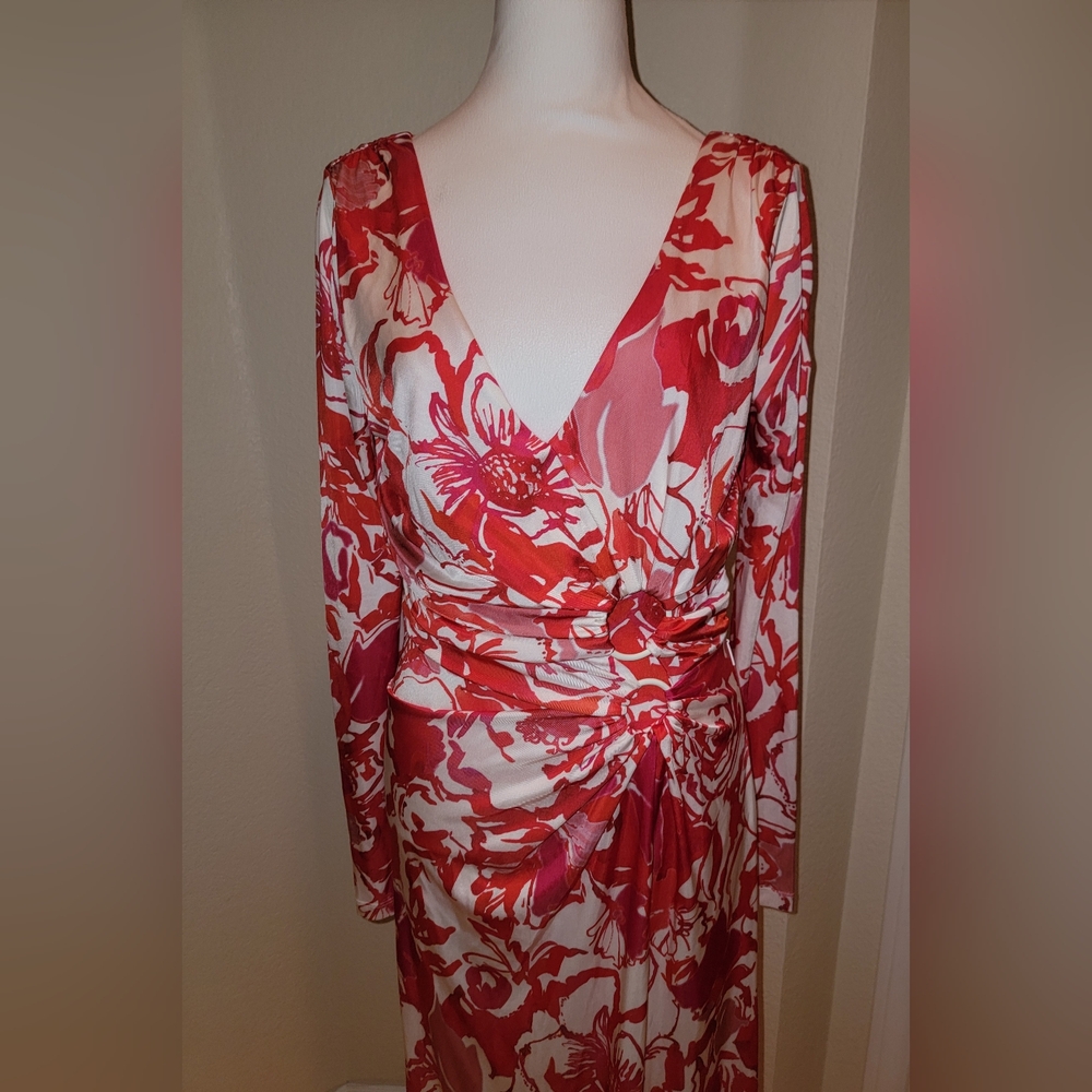NWT Roberto Cavalli Floral V-Neck Long Sleeve Dress, Size 46 - Picture 4 of 10